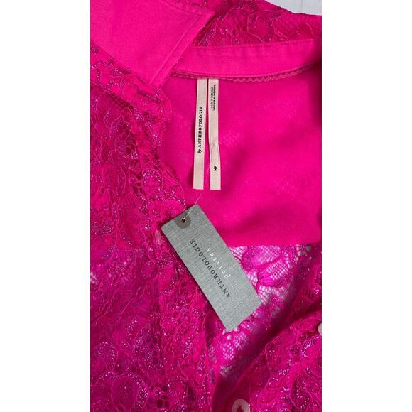 Anthropologie‎ hot pink lace button- up top Oversized MP Barbiecore NWT - Picture 3 of 7